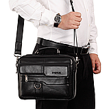 Чоловіча сумка через плече Натуральня шкіра Барсетка Чоловіча шкіряна сумка для документів планшет Коричнева, фото 9