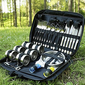 Універсальний набір для пікніка на шість персон для приємного відпочинку на природі, у сумці 40 предметів.