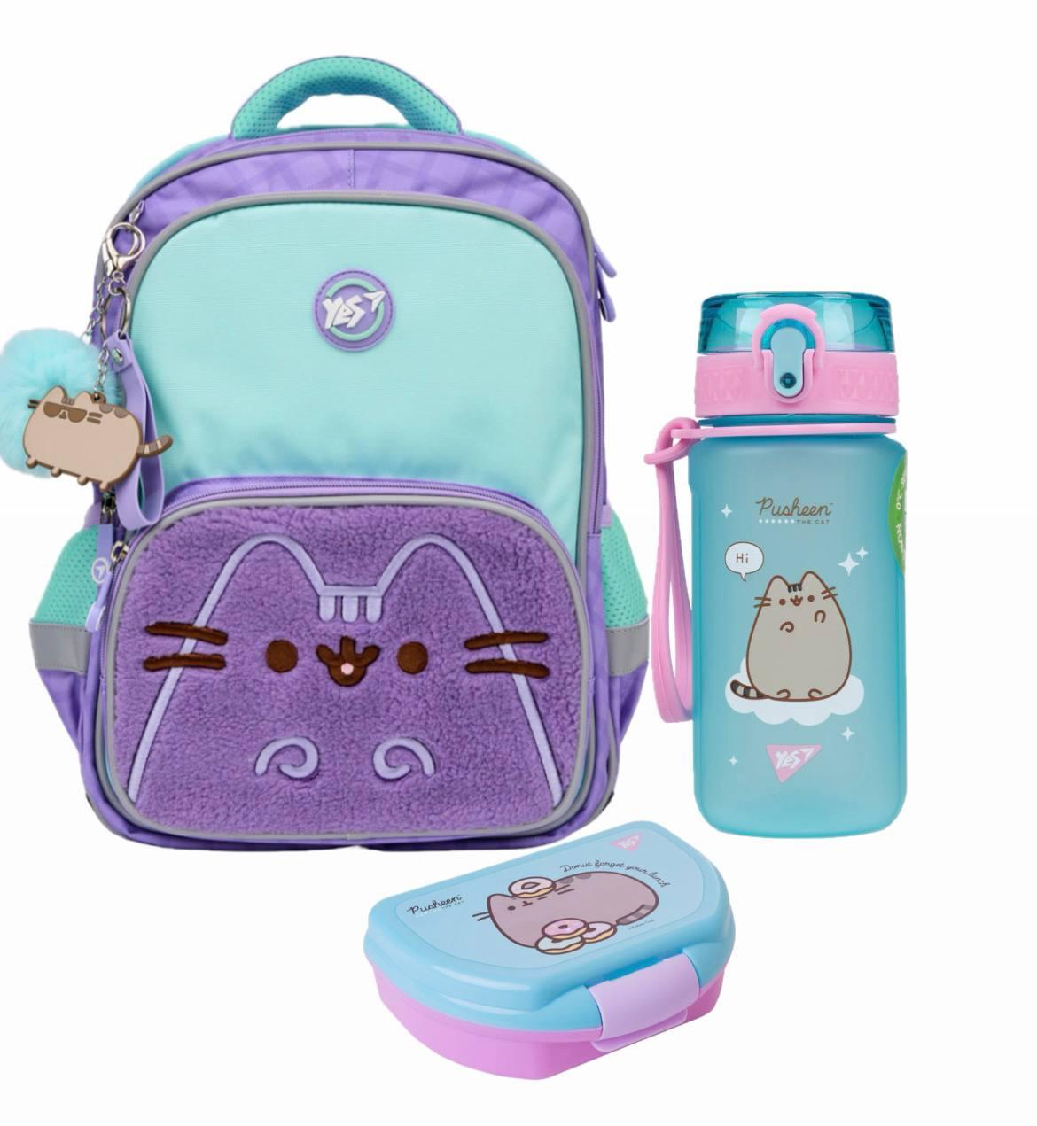 Набір шкільний рюкзак + пляшка + ланч-бокс з котиком Pusheen 38 см YES Cat S-72 (559899К)