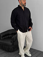 Мужская льняная оверсайз рубашка черная