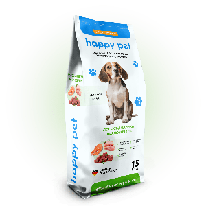Сухий корм для собак середніх порід Happy Pet на основі 3-х видів м'яса 15 кг