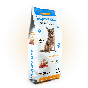 Сухий корм для собак великих порід Happy Pet з куркою та яловичиною 15 кг