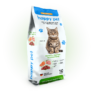 Сухий корм для котів що живуть у приміщенні Happy Pet на основі 3-х видів м'яса 10 кг