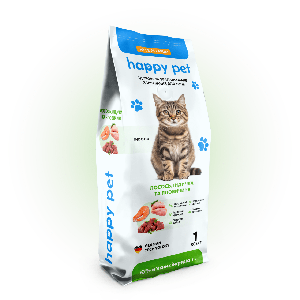 Сухий корм для котів що живуть у приміщенні Happy Pet на основі 3-х видів м'яса 1 кг