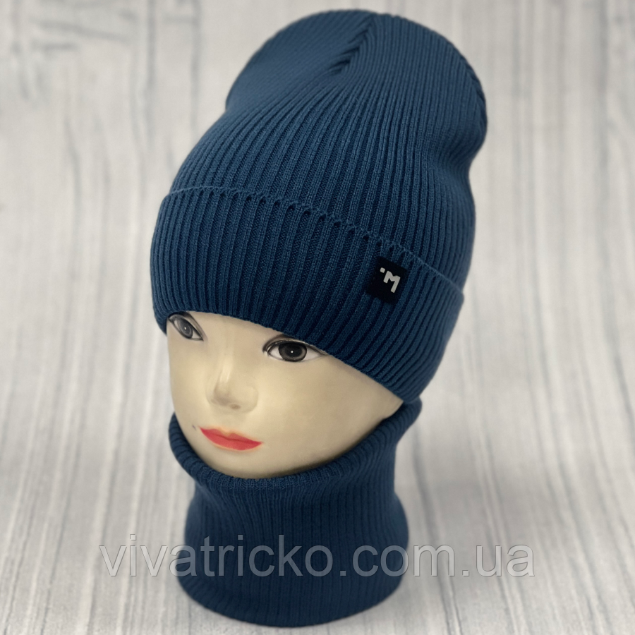 М 89013. Комплект для хлопчика, підлітковий: шапка з флісом і хомут, розмір вільний, різні кольори 3-12 років, фото 1