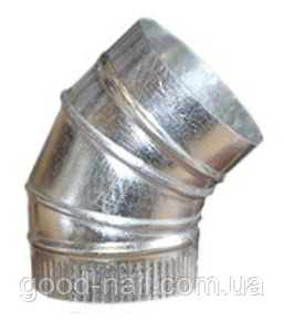 Поворотний кут оцинкований для повітроводів 45° Ø125, фото 1