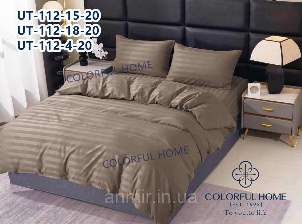 Комплект постільної білизни простирадло на гумці ПОЛОССЯ страйп-сатин розмір Євро, кольору міксом