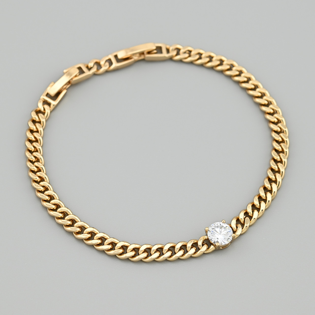 Браслет Жасмин 49528 ширина 4 мм білі фіаніти позолота 18К довжина 17+2, фото 1