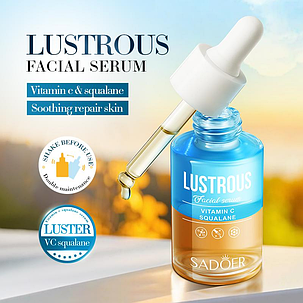 Двофазна освітлювальна сироватка для обличчя з вітаміном С та скваланом Sadoer Lustrous Facial Serum, 30 мл., фото 1