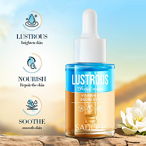 Двофазна освітлювальна сироватка для обличчя з вітаміном С та скваланом Sadoer Lustrous Facial Serum, 30 мл., фото 2