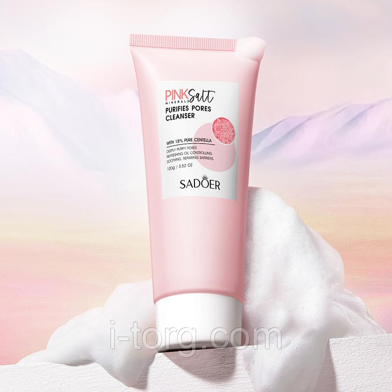 Пінка для вмивання із рожевою сіллю SADOER Himalayan Pink Salt Pore Firming Hydrating Facial Cleanser, 100 г.
