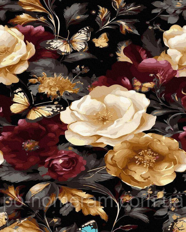 Новинка Картина за номерами Метелики з квітами (золоті фарби) (BJX1137) 40 х 50 см, фото 1