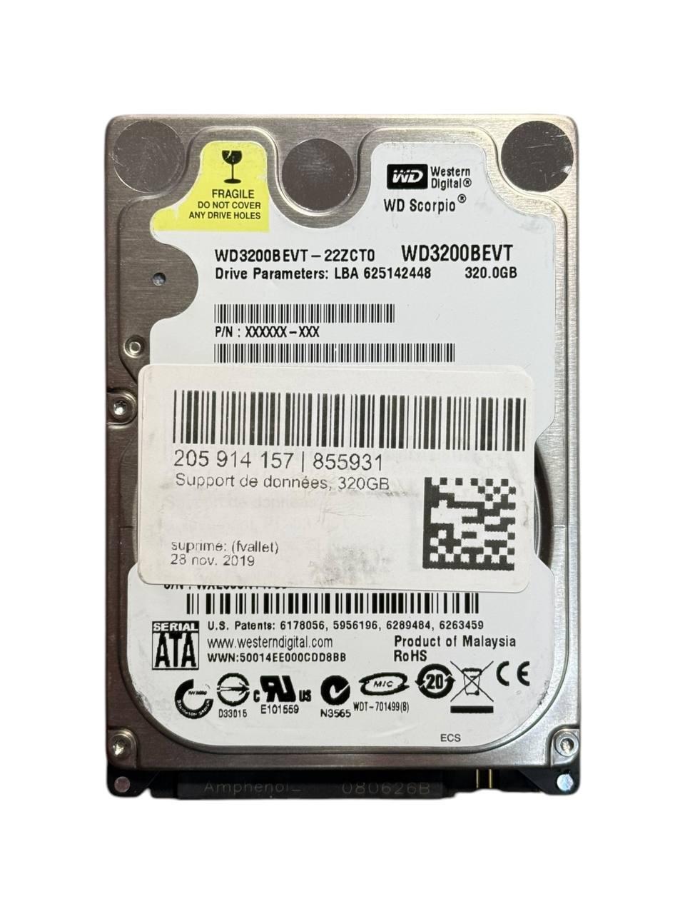 Жорсткий диск 2.5" 320GB Western Digital Scorpio | WD3200BEVT | 5400 об/хв | 8MB | SATA II Б/В
