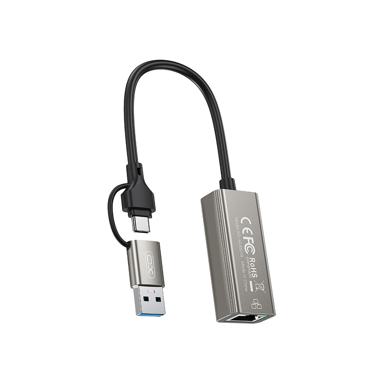 USB-C хаб XO HUB018 USB-С/USB-A to RJ45 Black (HUB018.black)