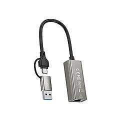 USB-C хаб XO HUB018 USB-С/USB-A to RJ45 Black (HUB018.black)