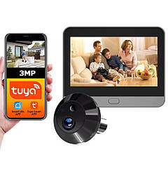 Бездротовий IP Wi Fi відеодомофон дзвінок 3MP з РК екраном Aomeyo Black. Tuya