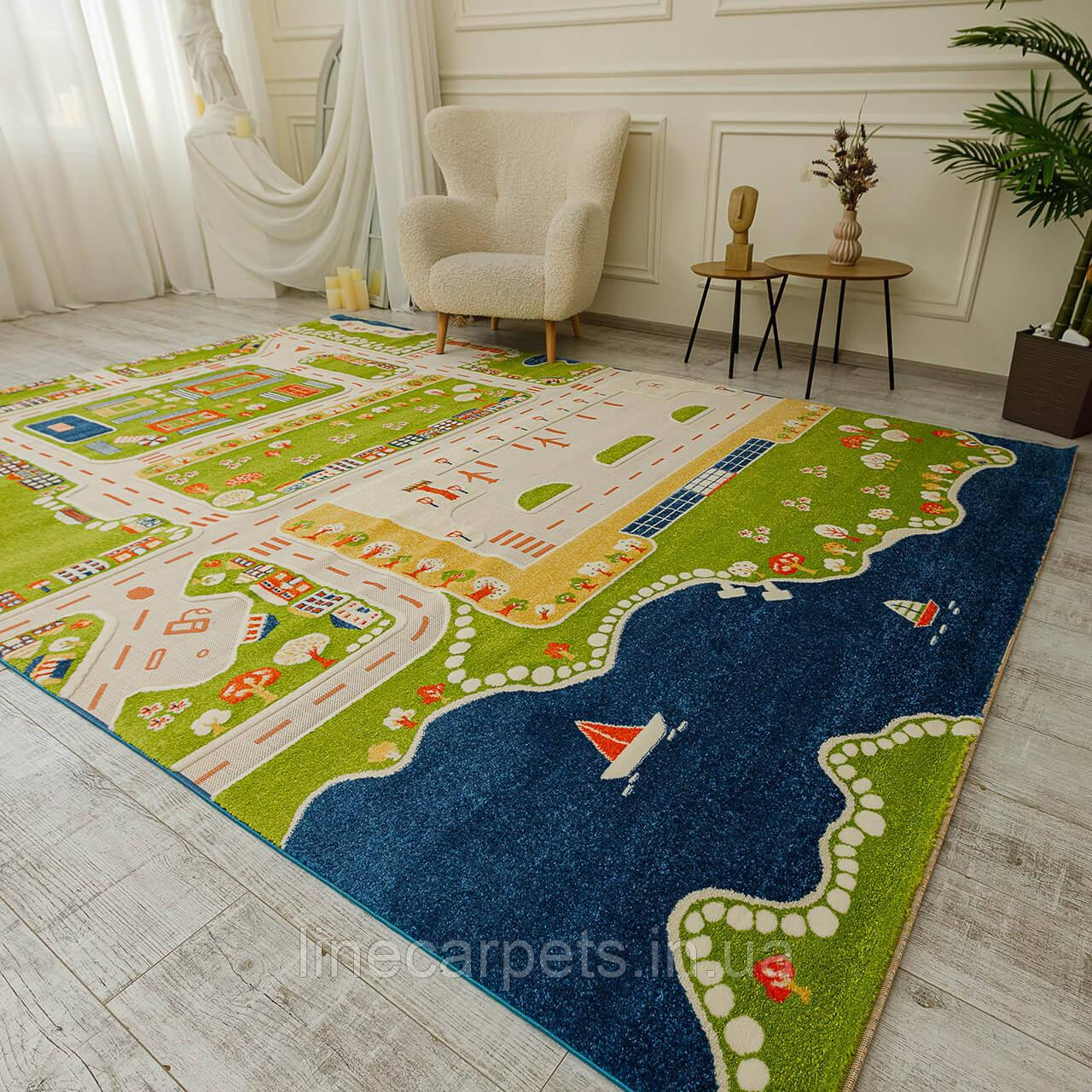 Дитячий рельєфний килим з дорогою FULYA  8F86A   green/blue, фото 1