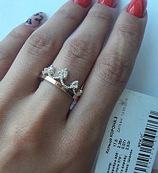 Каблучка срібна з золотом і камінчиками Корона 3