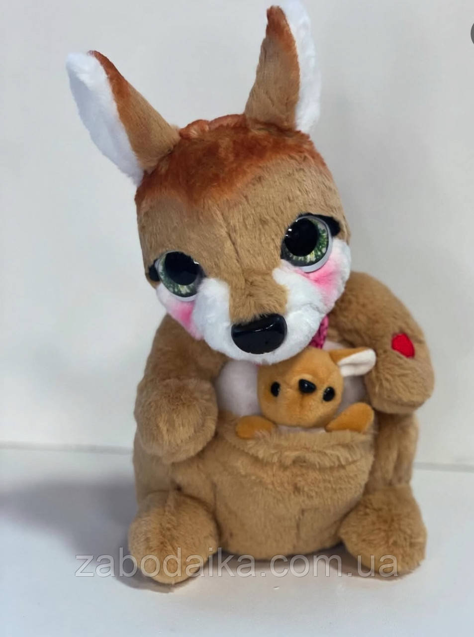 М'яка іграшка інтерактивна кенгуру з малюком, пісні, сенсорний, озвучений на українському, фото 1