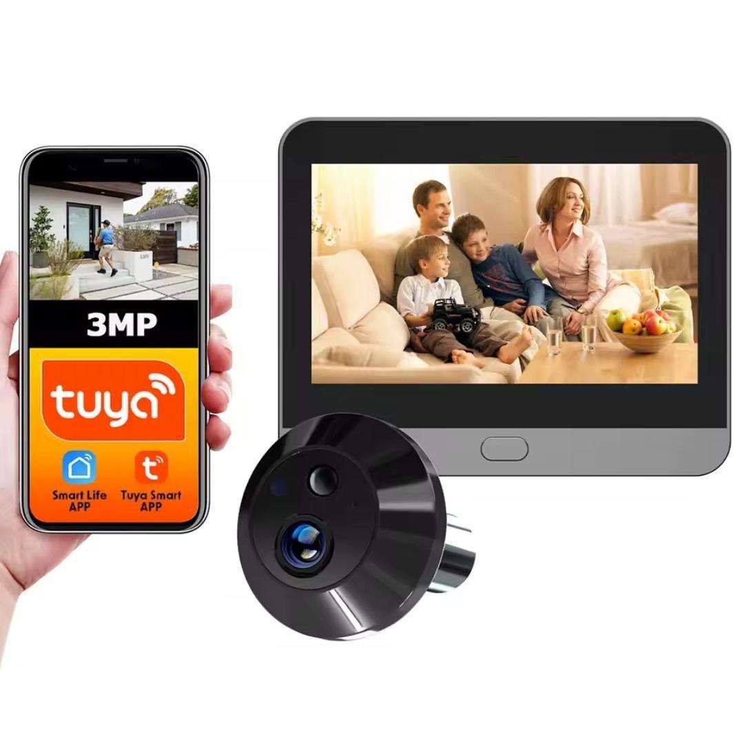 Бездротовий IP Wi Fi відеодомофон дзвінок 3MP з РК екраном Aomeyo Black. Tuya