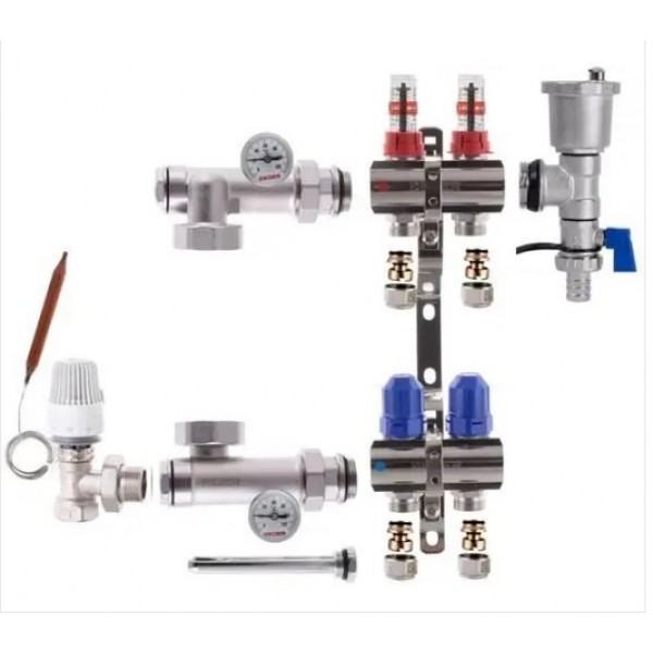 Колектор для теплої підлоги Koer на два контури в сборі (Чехія), фото 1