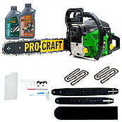 Бензопила Procraft GS50 (шини+ланцюги) + Олива 2T 1 л + Олива для ланцююга Procraft 1 л