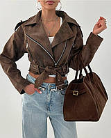 Жіноча куртка з екошкіри дуже м'яка шоколад, чорний, світло-сірий No1224