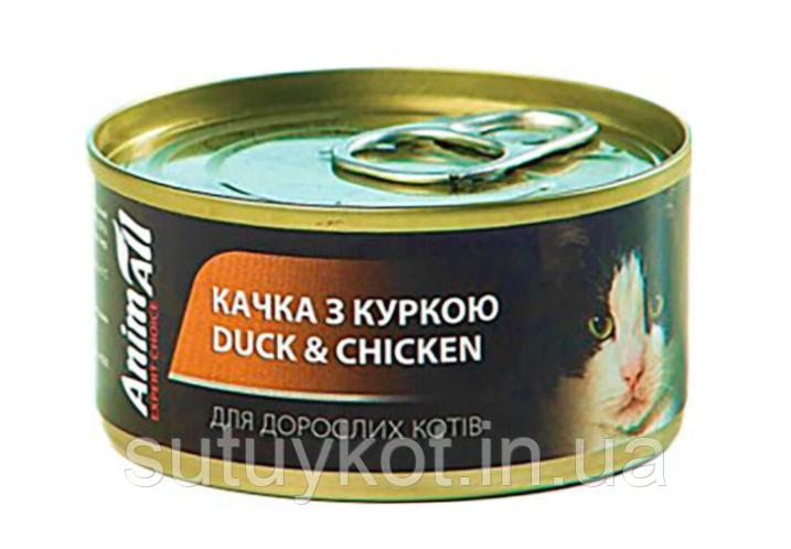 AnimAll вологий корм для котів з качкою та куркою 80 г
