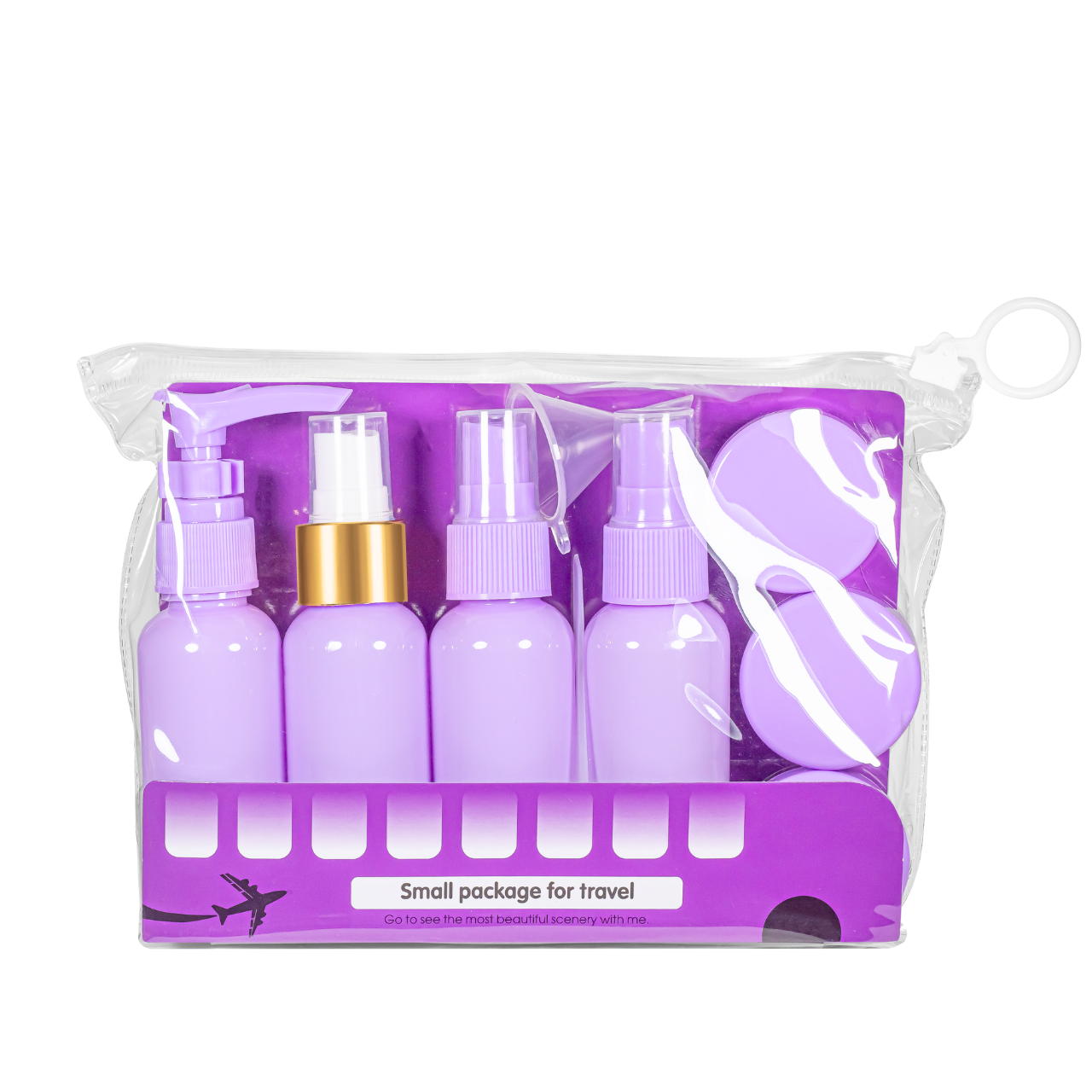 Дорожній набір із 7 флаконів для косметики в косметичці WH Travel Bottles Set, Фіолетовий, фото 1