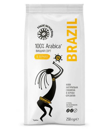 Кава зерно Brazil Бразилія смажена, 250г