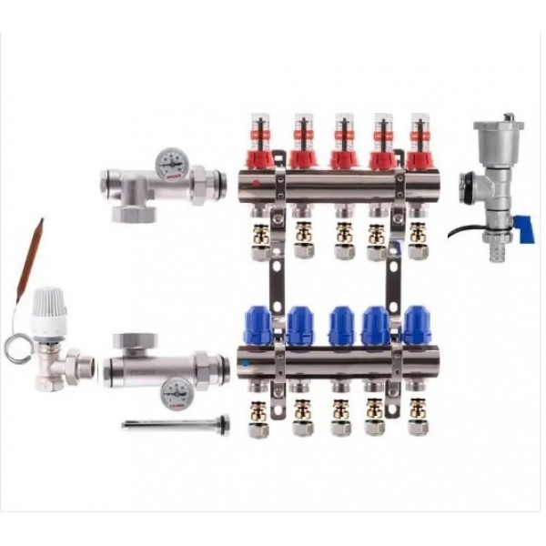 Колектор для теплої підлоги Koer на П'ять контурів в сборі (Чехія), фото 1