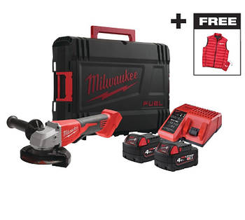 Шліфмашина кутова - болгарка акумуляторна безщіткова MILWAUKEE M18 BLSAG125XPD-402X діаметр 125мм ( + жилетка, HD кейс)