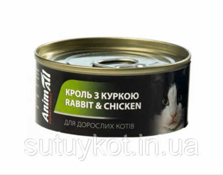 AnimAll вологий корм для котів з м'ясом кроля та куркою 80 г, фото 1