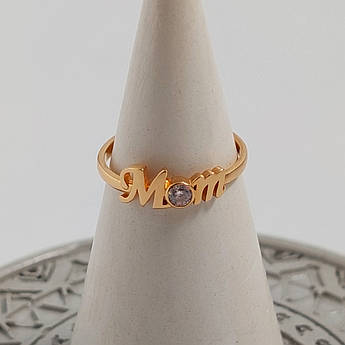 Каблучка позолочена зі срібла Mom з білим фіанітом