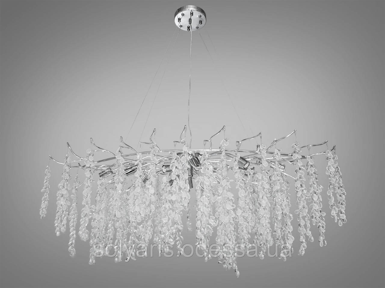 Кришталева люстра з алюмінієвими гілочками "Гліцинія" витягнутої форми 120 см, фото 1