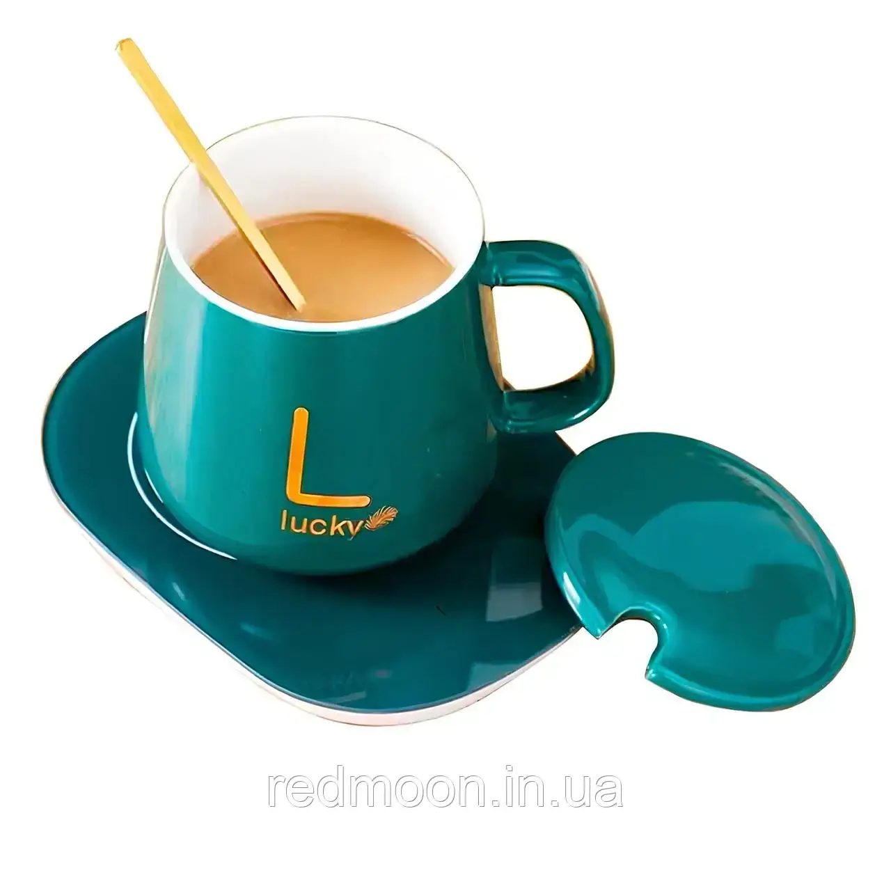 Чашка 400мл на підставці з підігрівом до + 55 °С, Зелена / Подарунок на 8 березня / Подарунок дівчині, фото 1