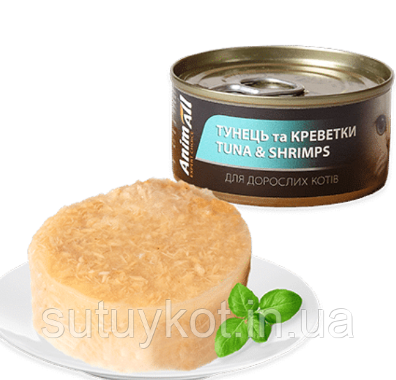 AnimAll вологий консервований корм для кішок тунець з креветками 85 г