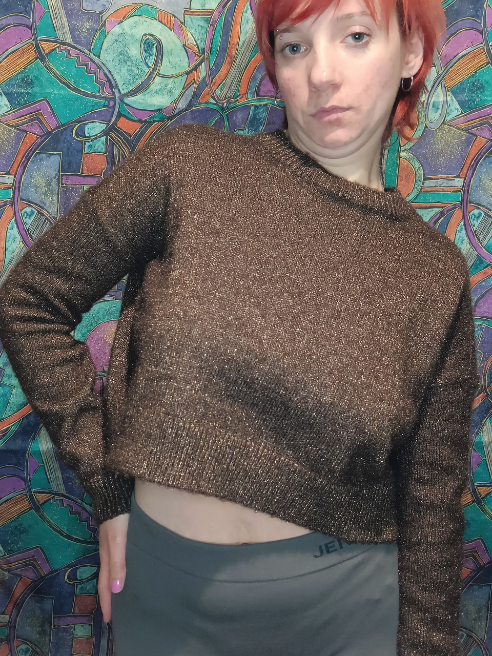 Жіночий светр SinSay, джемпер, блискуча нитка, коричневий розмір S, фото 1