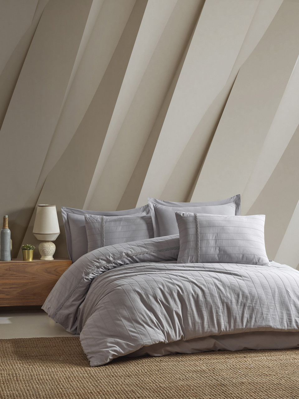 Постільна білизна Saheser Stonewashed Ranforce 200 х 220 см Jasmin Gri, фото 1