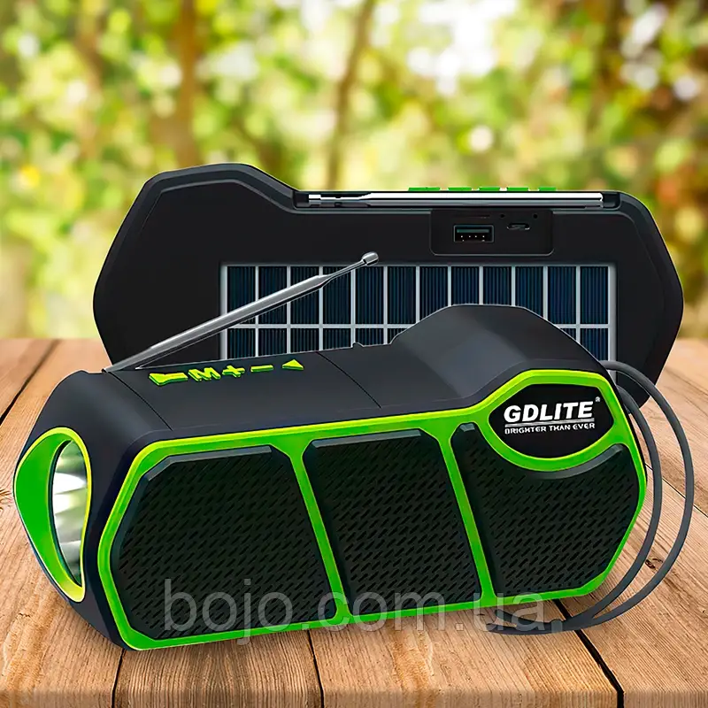 Портативна сонячна система 3в1 GD-LITE-11, з Bluetooth, LED-ліхтарем, FM/SW/AM, МР3, TF та USB-зарядкою, Зелений