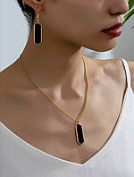 Жіночий набір Чорний Прямокутник, підвіска з ланцюжком і сережки