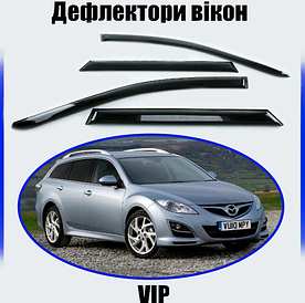 Дефлектори вікон, вітровики Mazda 6 універсал 2008-2012 (скотч) VIP