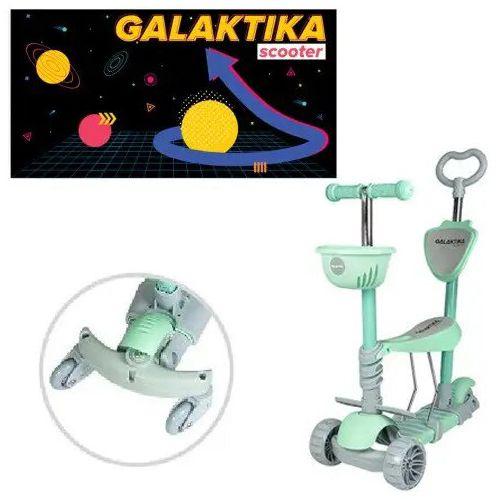 Самокат триколісний "Galaktika", з сидінням, батьківською ручкою, додатковими колесами (зелений), фото 1
