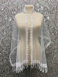 Весільна шаль з блиском (шарф, хустка, косинка) в білому кольорі, вінчальна шаль, шарф у церкву (храм)