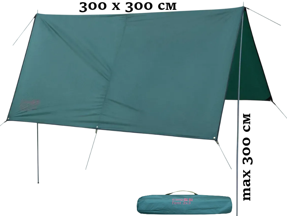 Тент зі стійками Tramp UTRT-104 (Green), 300x300 см | Універсальний навіс для відпочинку, надійний захист від сонця і дощу