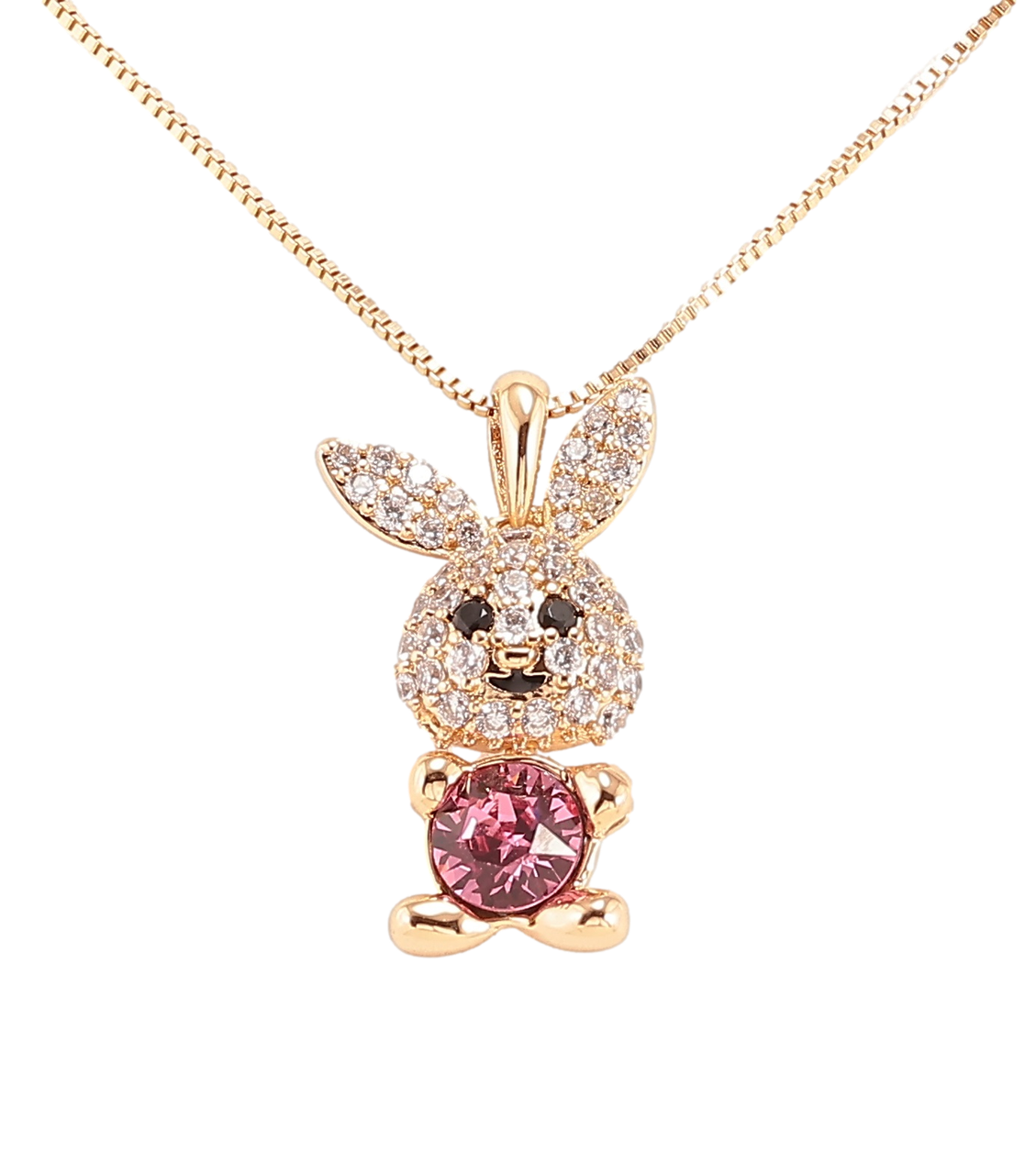 Кулон Xuping Позолота 18K з кристалами Swarovski на ланцюжку "Зайчик з кристалом Rose» довжина 40-45см х 1мм