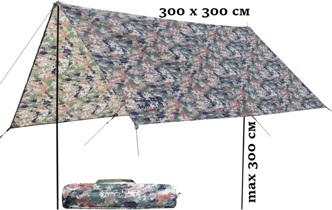 Тент зі стійками Tramp UTRT-104 (Camo), 300x300 см | Універсальний навіс для відпочинку, надійний захист від сонця і дощу, фото 1
