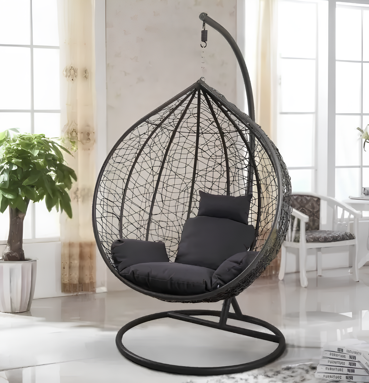Крісло кокон на стійці з подушкою XL Garden Line Сіре Крісло-гойдалка для саду Підвісне крісло для альтанки