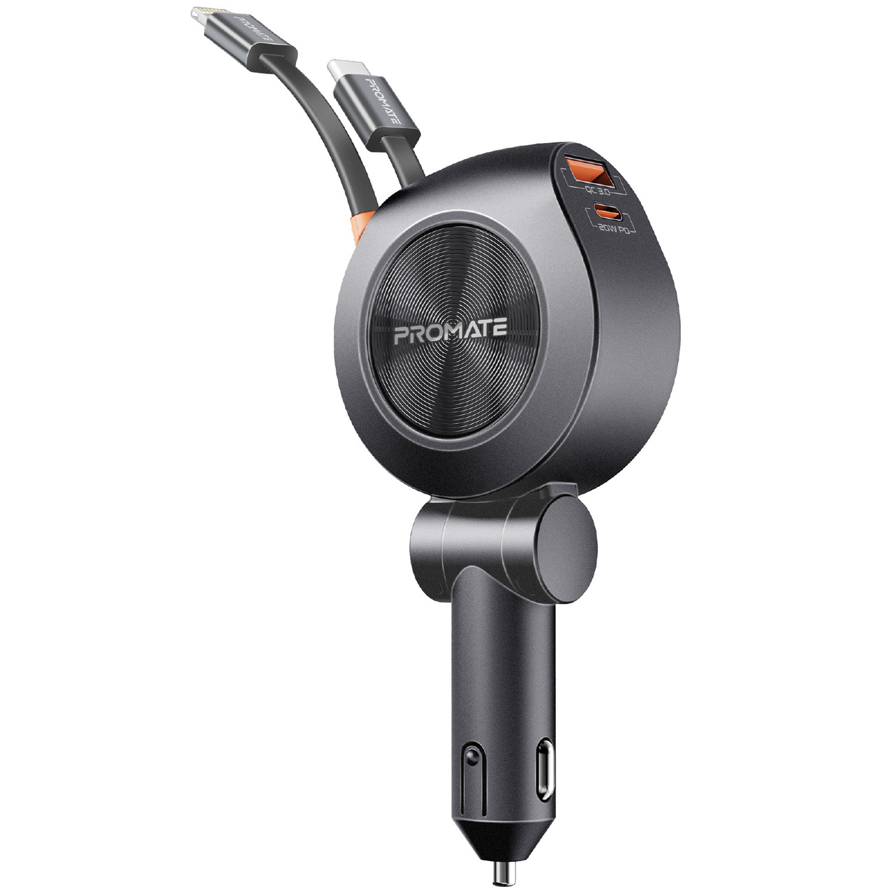 Автомобільний зарядний пристрій Promate DriveGear-R2 USB-C/USB-А порти, USB-C/Lightning конектори Black (drivegear-r2)