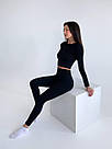 Жіночі еластичні лосини в рубчик чорні, фото 2